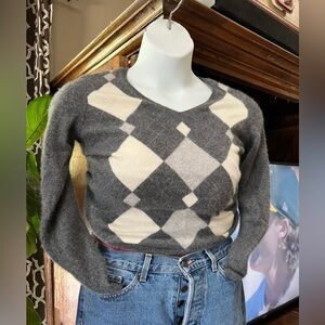 Cashmere 100% Argyle Women’s V-Neck Sweater Size Small Charter Club